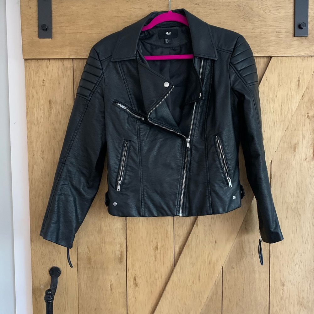 H&M black leather motto jacket